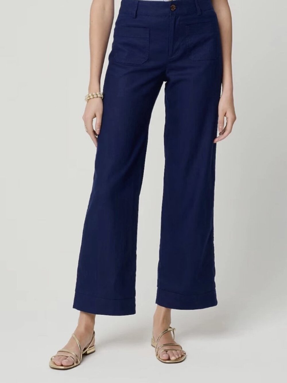 J. Crew Linen-blend Lizzie wide-leg pant in Navy 24P